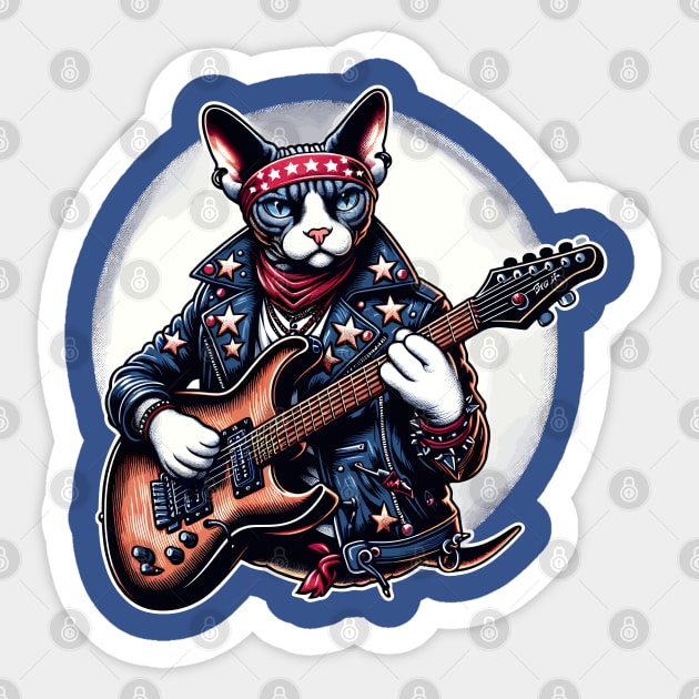 Devon Rex Cat Playing Guitar Sticker by Graceful Designs